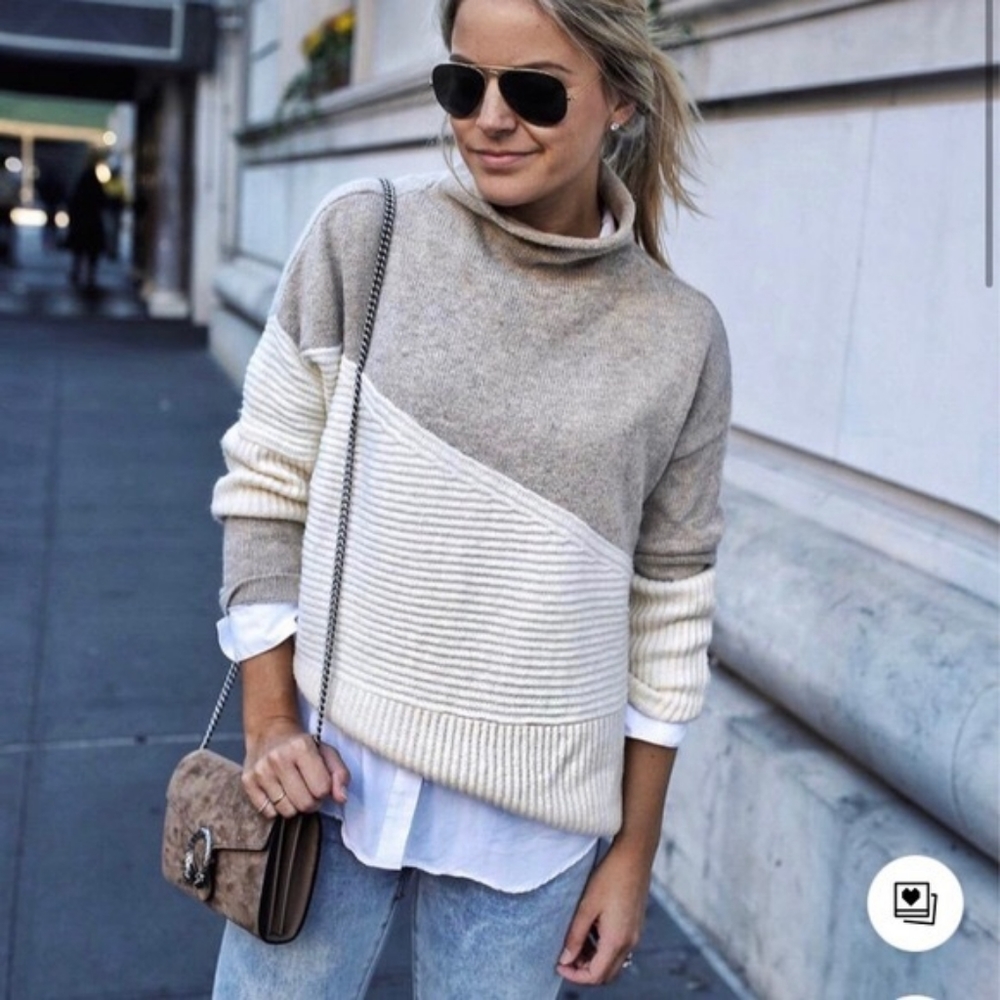 French Connection Patchwork Mock Neck Sweater - L… - image 4